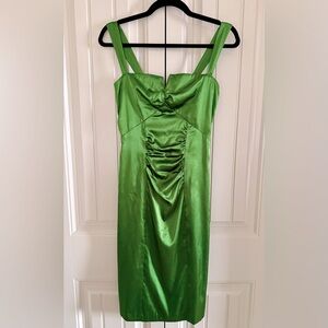 Vintage Le Chateau Emerald Green Satin Cocktail Dress